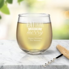 Be Merry Engraved Stemless Wine Glass