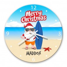 Beach Santa Glass Wall Clock