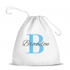 Blue Monogram White Drawstring Bag