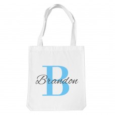 Blue Monogram White Tote Bag