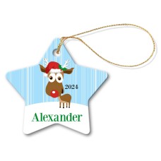 Blue Reindeer Porcelain Christmas Star Ornament