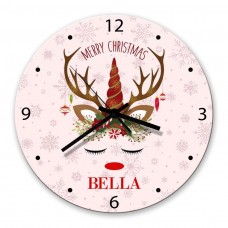 Christmas Unicorn Glass Wall Clock