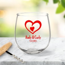 Double Heart Stemless Wine Glass