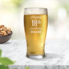 Fancy Happy Birthday Engraved Standard Beer Glass