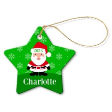 Green Santa Porcelain Christmas Star Ornament