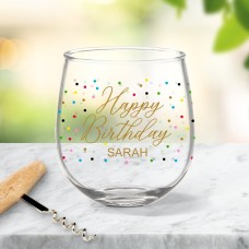 Happy Birthday Stemless Wine Glass