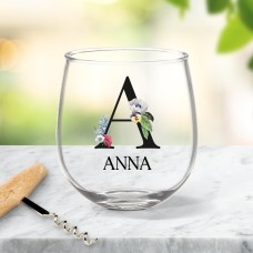 Letter With Flowers Stemless Wine Glass