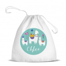 Llama White Drawstring Bag