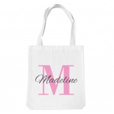 Pink Monogram White Tote Bag