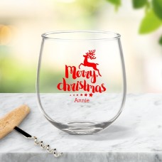 Reindeer Christmas Stemless Wine Glass