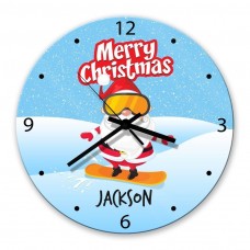 Snowboard Santa Glass Wall Clock