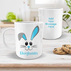 Blue Bunny Face White Plastic Mug