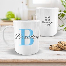 Blue Monogram White Plastic Mug