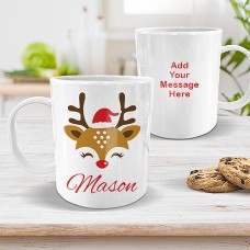 Reindeer Face White Plastic Mug