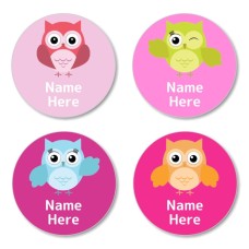 Owls Round Name Label
