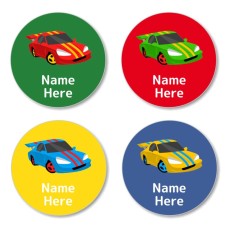 Racing Car Round Name Label