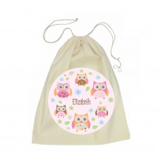 Owl Calico Drawstring Bag