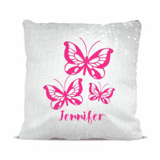 Pink Butterflies Magic Sequin Cushion Cover